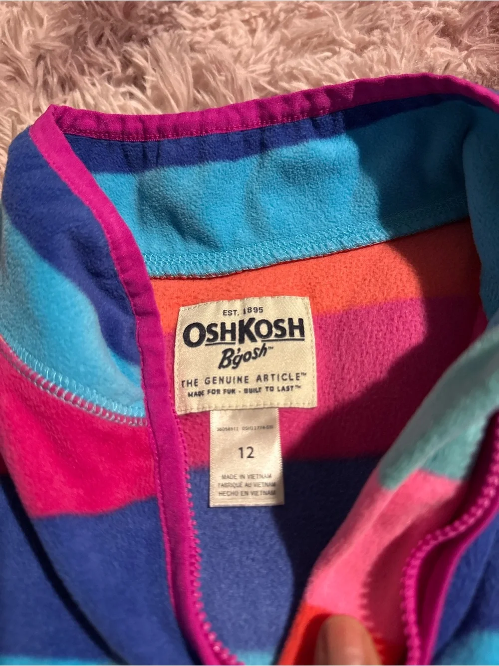 OshKosh B'gosh Girls' Striped Quarter Zip - Pink, Turquoise, Blue, Purple, Red